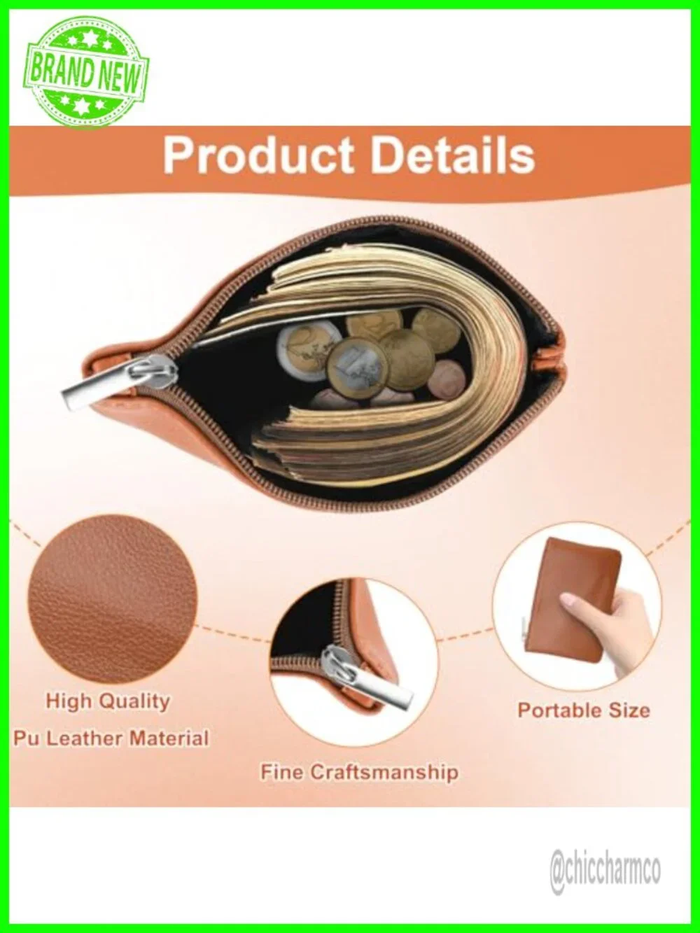 4 Pcs PU Leather Coin Purse Zipper Pouch Small Change Wallet Card Key